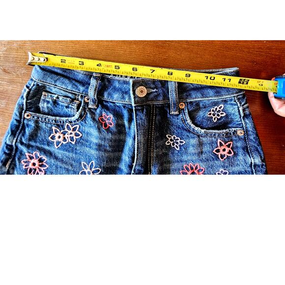 American Eagle Flower Power Denim Jean Cutoff Shorts, Sz 000, Y2K, Retro - Picture 7 of 9
